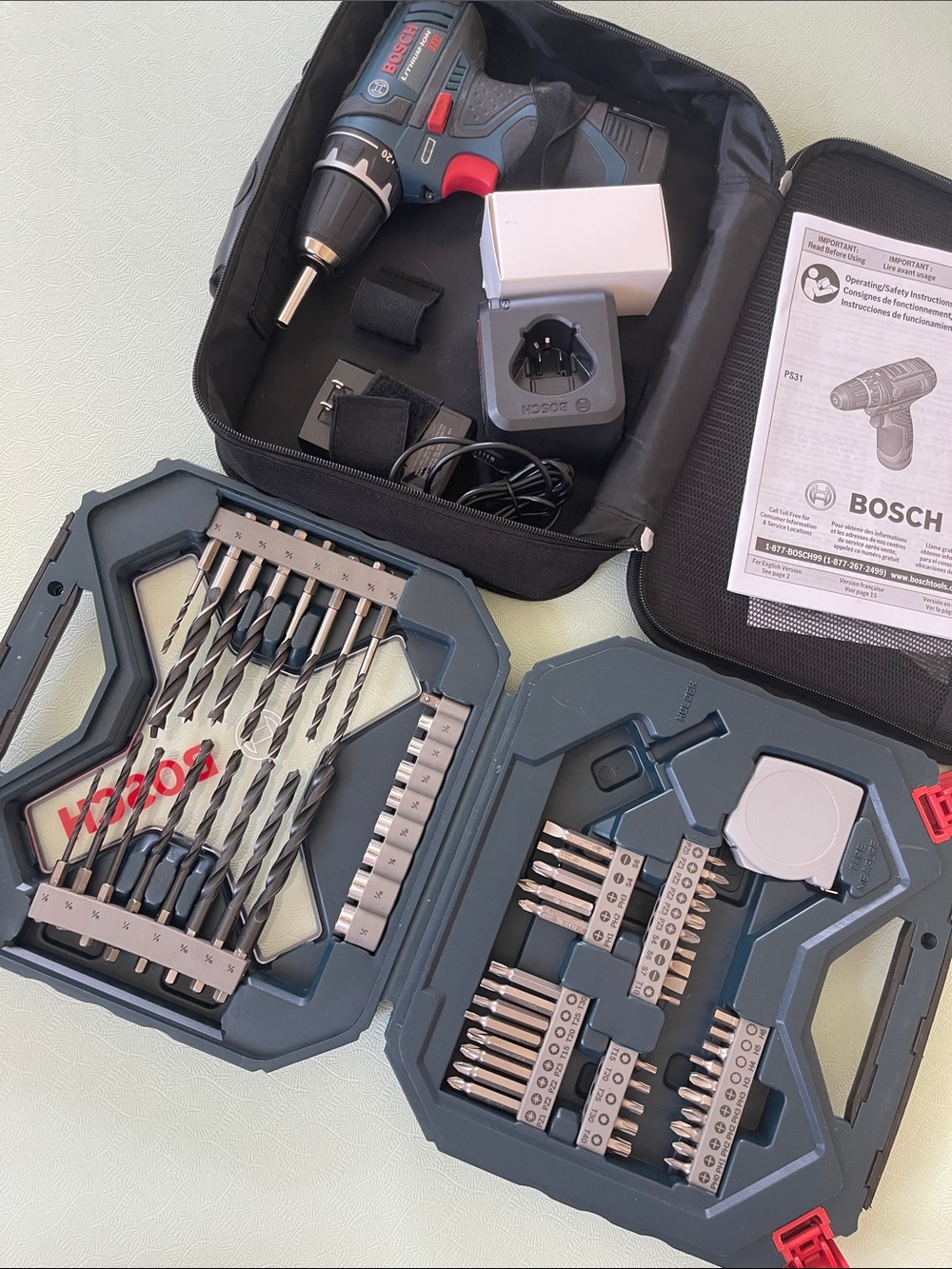 Bosch Cordless Drill PS31-2A 12V + Bosch 65 Piece Drilling/Driving Mixed Set